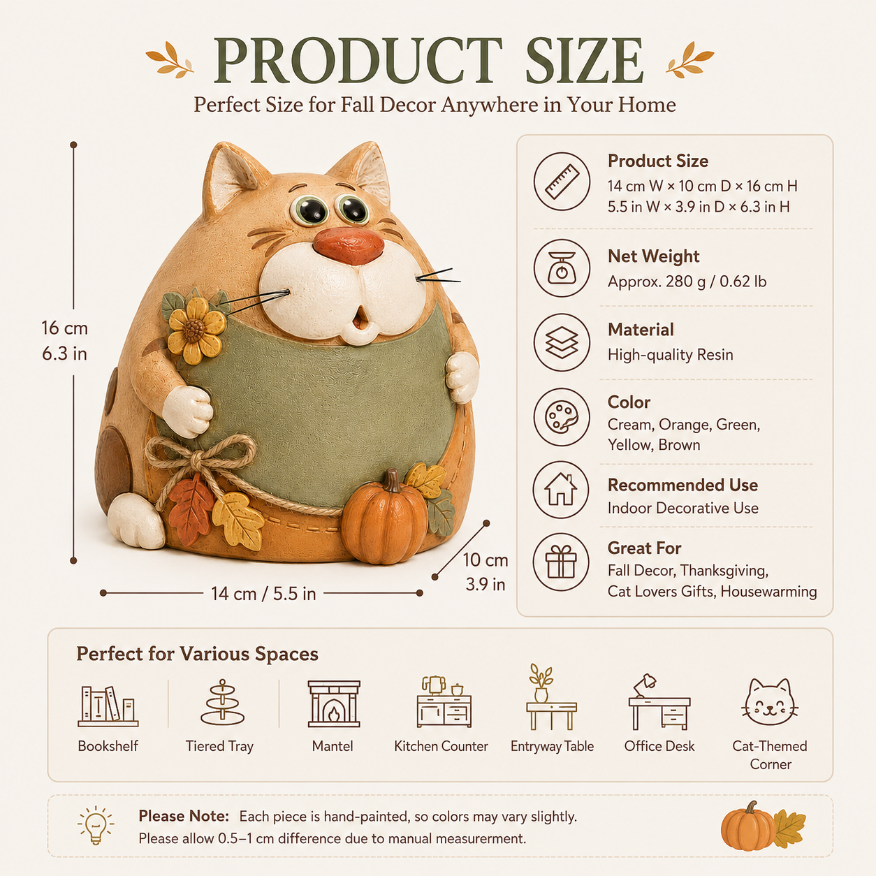 Rustic Fall Chubby Cat Figurine