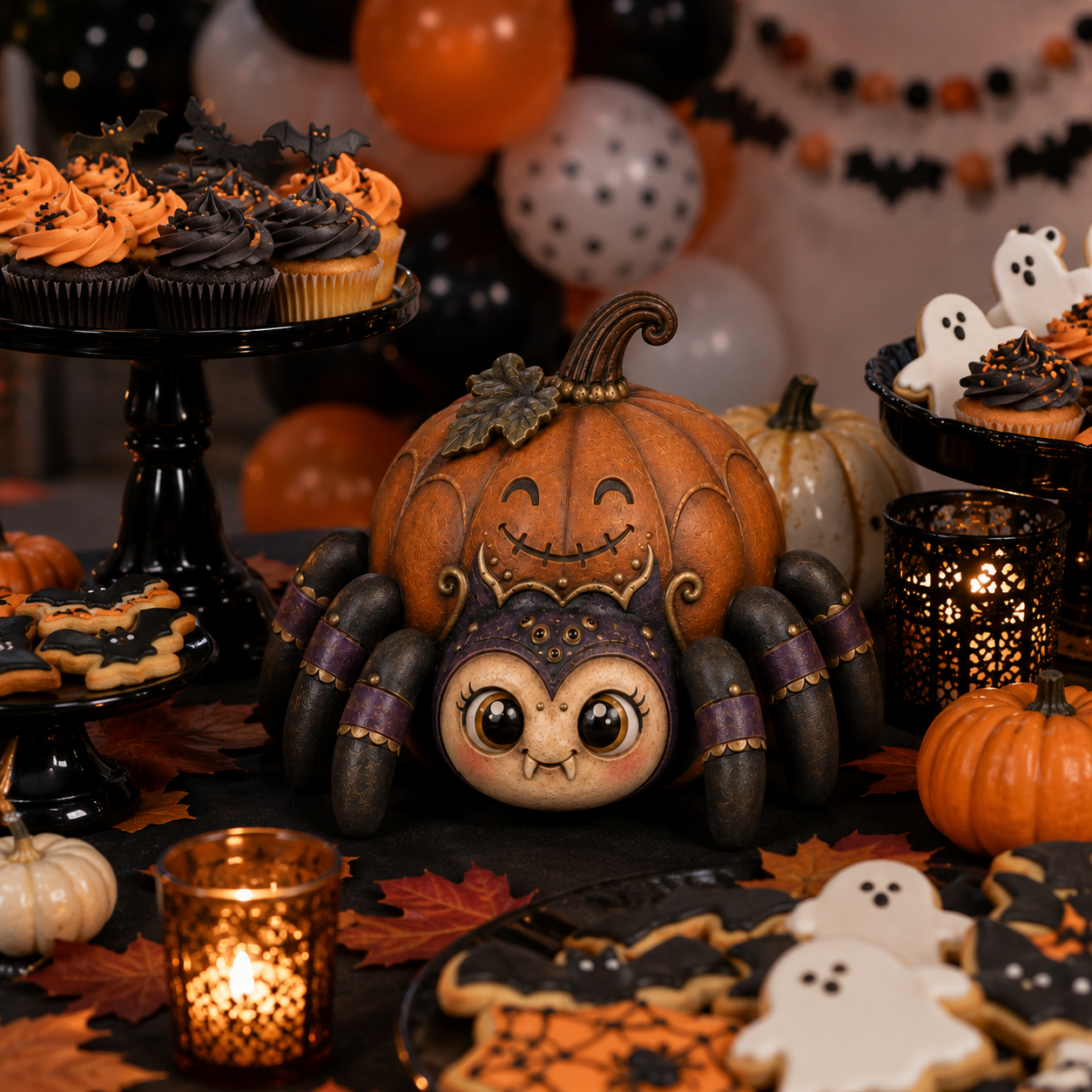 Spooky-Cute Pumpkin Spider Halloween Decor