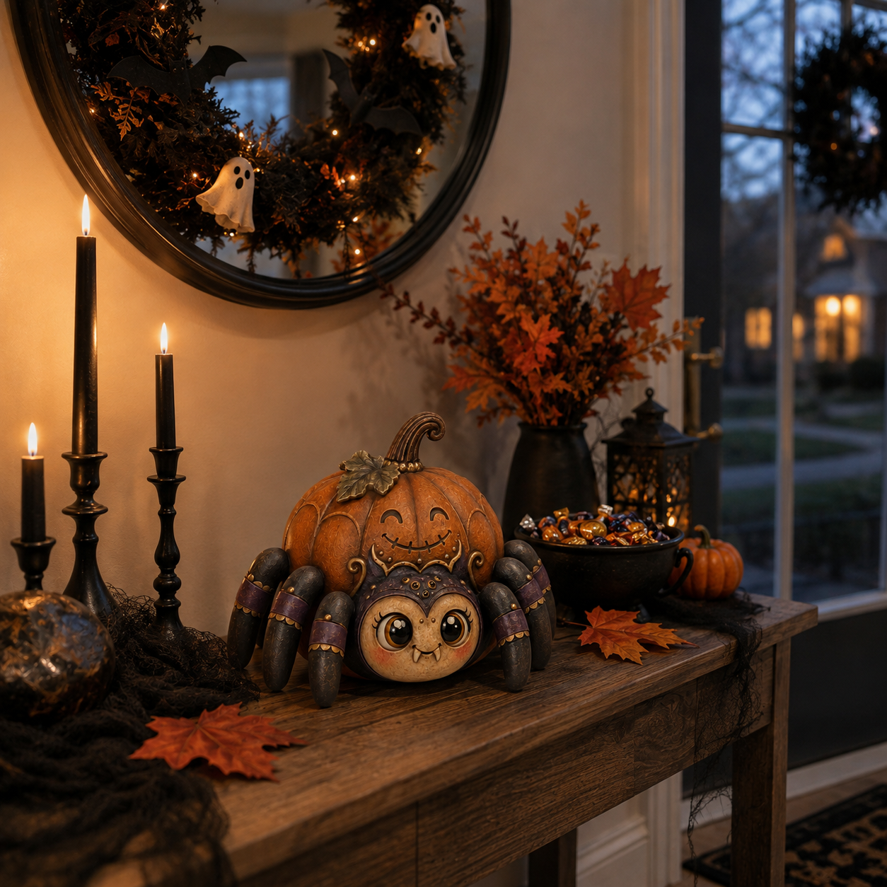 Spooky-Cute Pumpkin Spider Halloween Decor