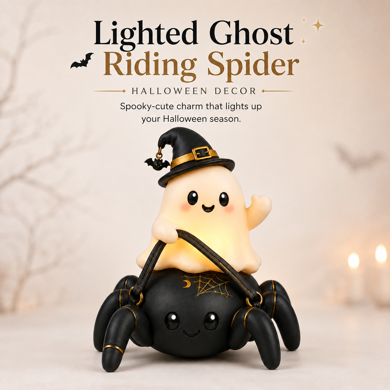 Lighted Ghost Riding Spider Halloween Decor