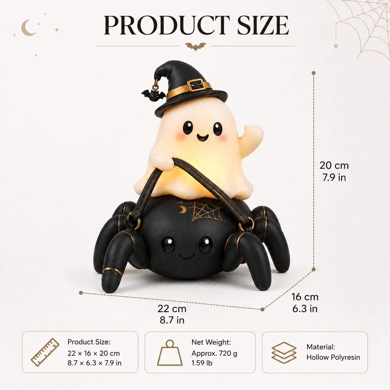 Lighted Ghost Riding Spider Halloween Decor