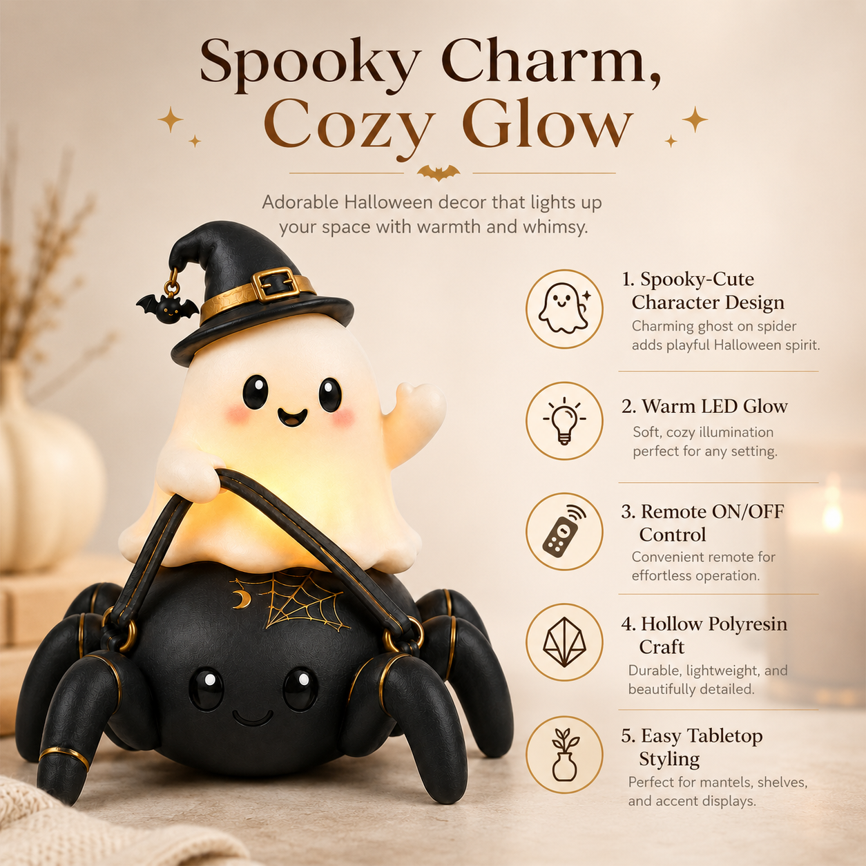 Lighted Ghost Riding Spider Halloween Decor