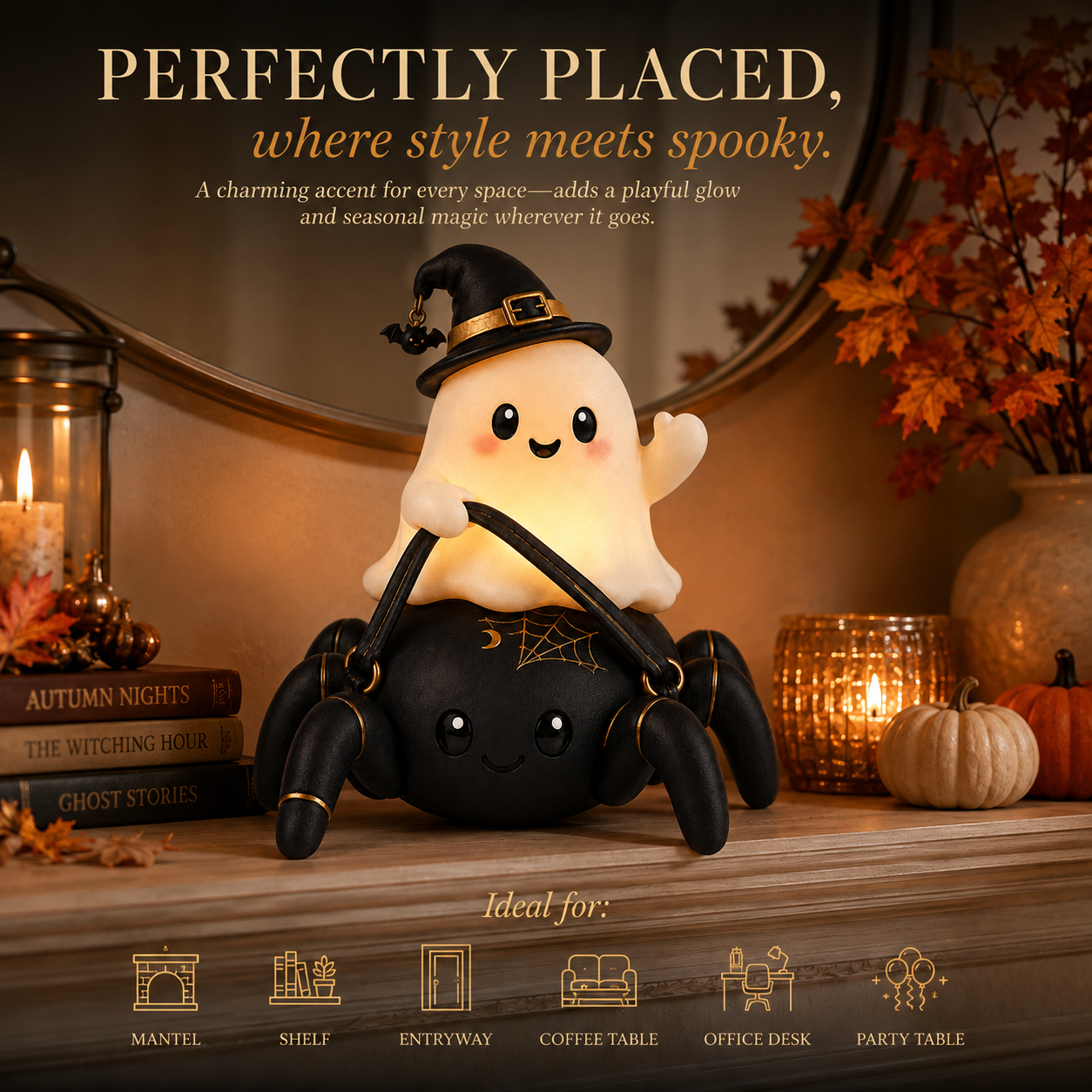 Lighted Ghost Riding Spider Halloween Decor