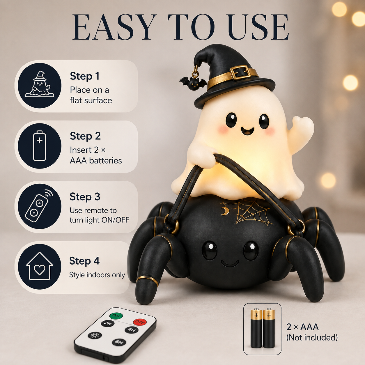 Lighted Ghost Riding Spider Halloween Decor