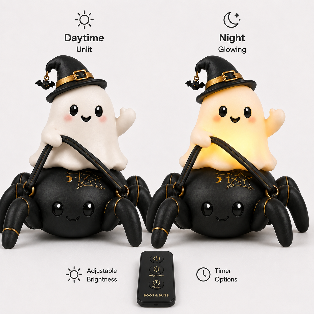 Lighted Ghost Riding Spider Halloween Decor