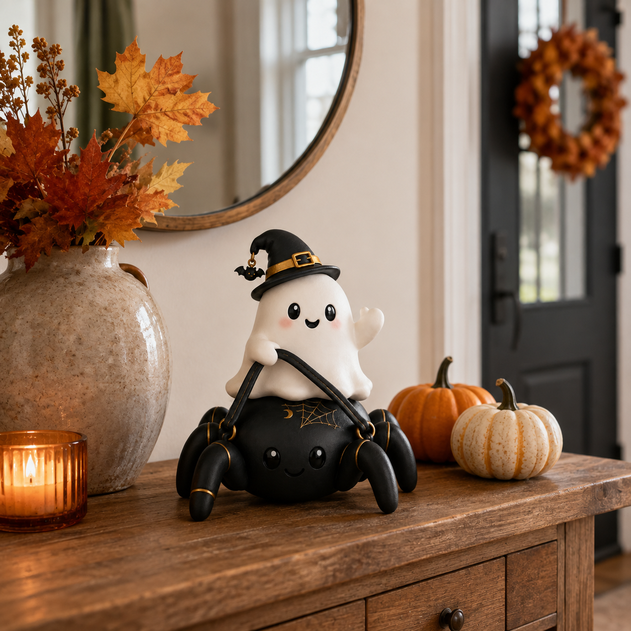 Lighted Ghost Riding Spider Halloween Decor