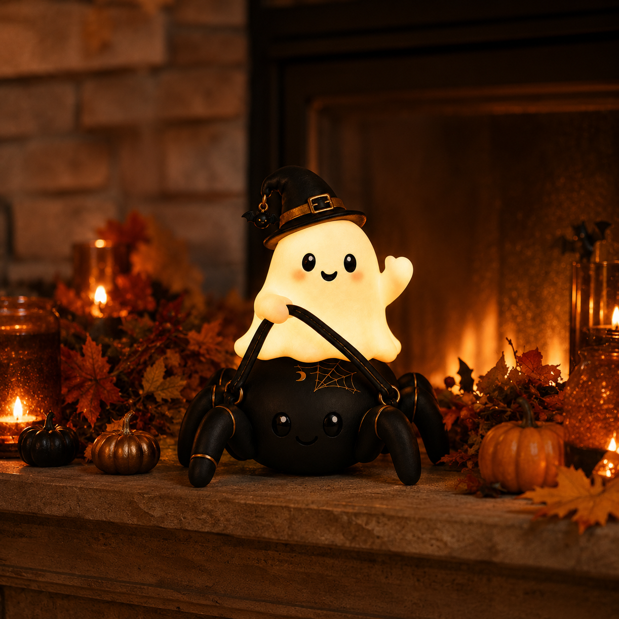 Lighted Ghost Riding Spider Halloween Decor