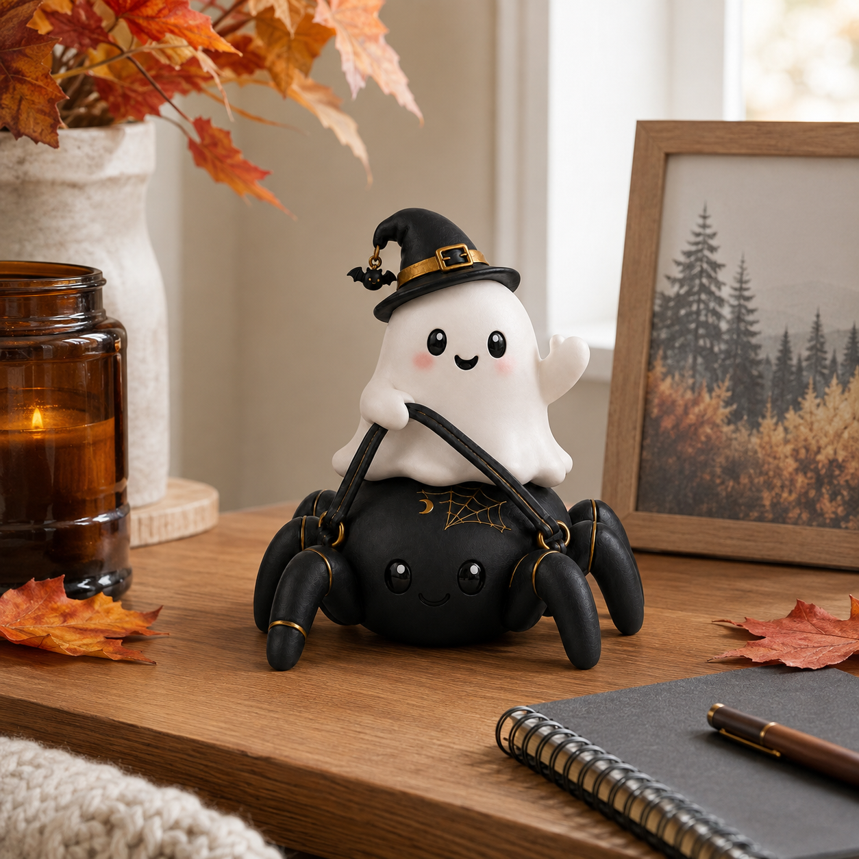 Lighted Ghost Riding Spider Halloween Decor