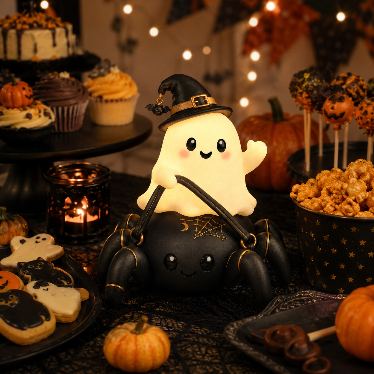 Lighted Ghost Riding Spider Halloween Decor