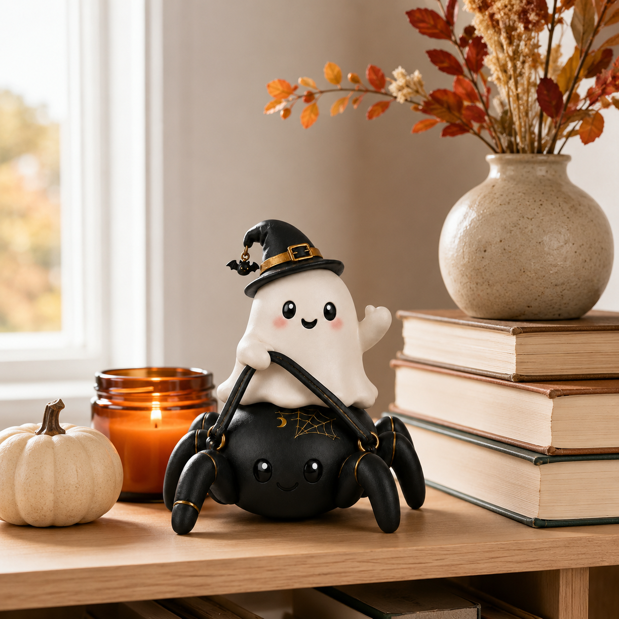 Lighted Ghost Riding Spider Halloween Decor