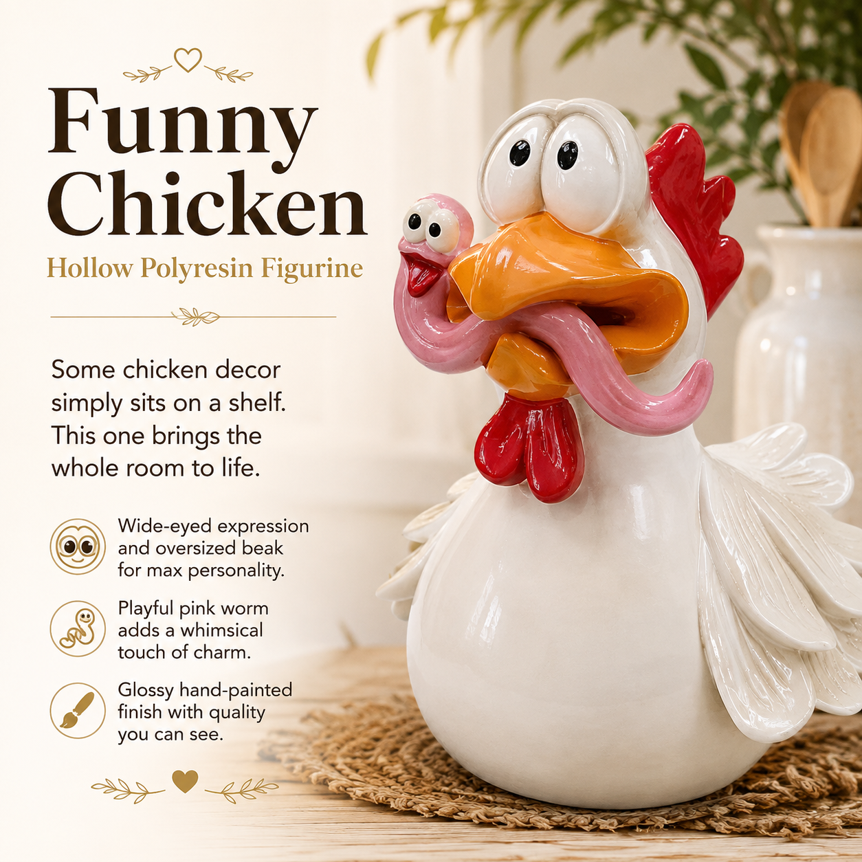 Funny Chicken Figurine Set of 3 — Small, Medium & Large
