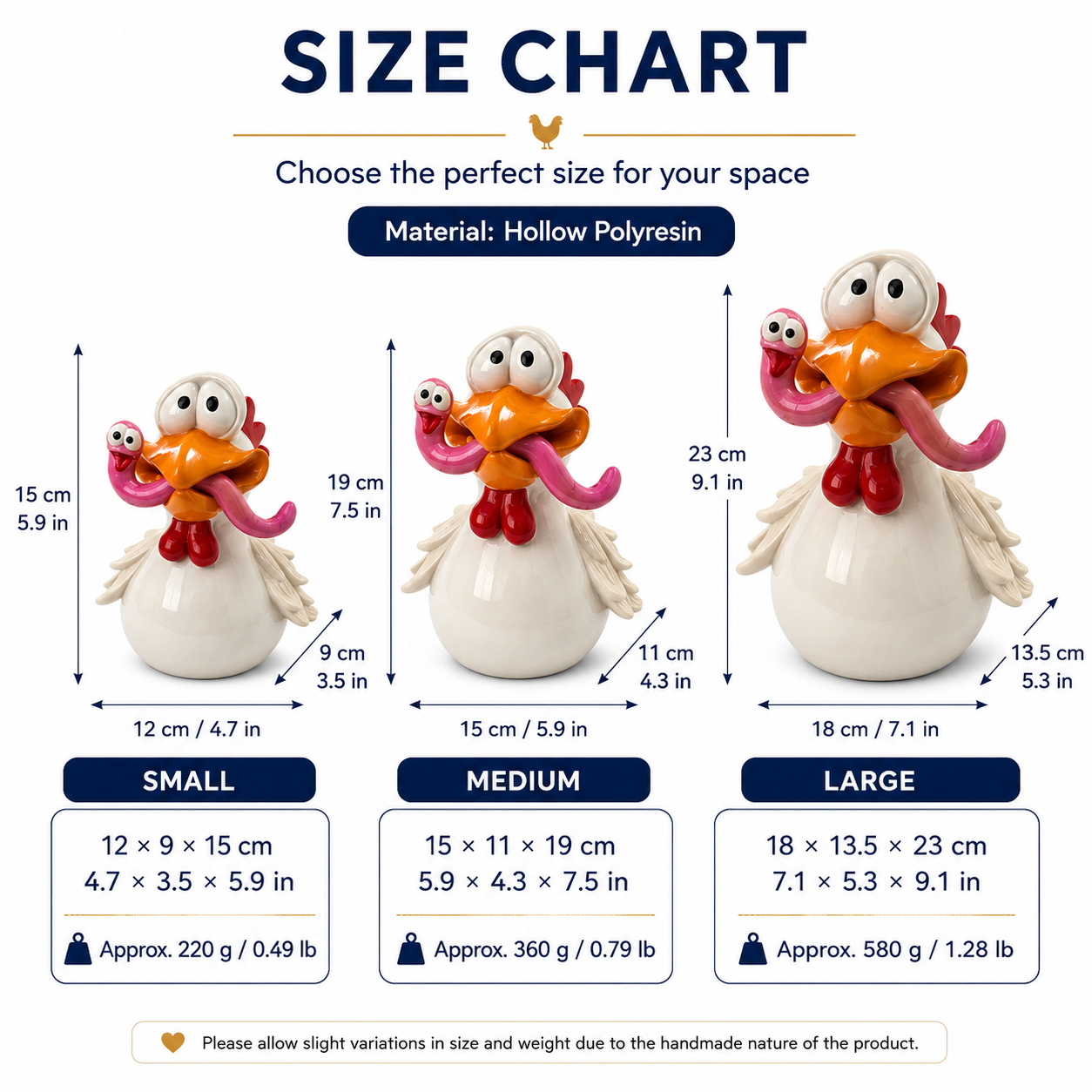 Funny Chicken Figurine Set of 3 — Small, Medium & Large