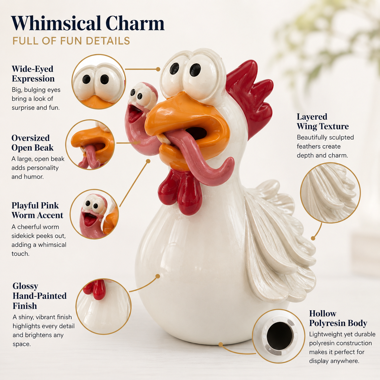 Funny Chicken Figurine Set of 3 — Small, Medium & Large
