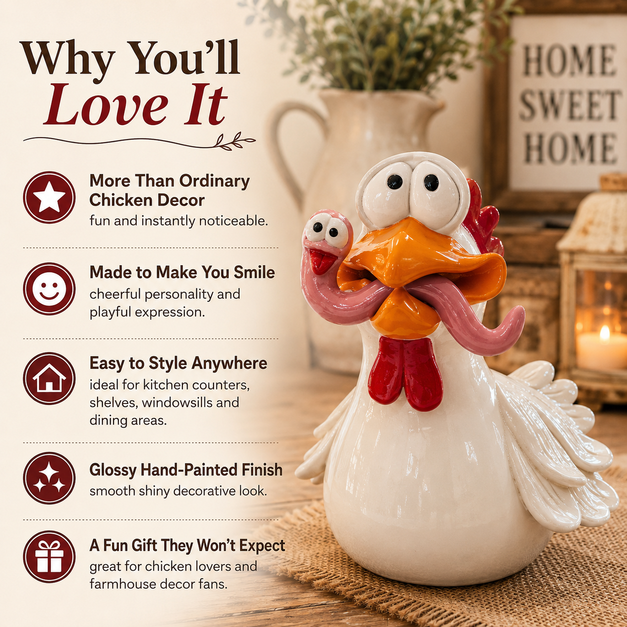 Funny Chicken Figurine Set of 3 — Small, Medium & Large