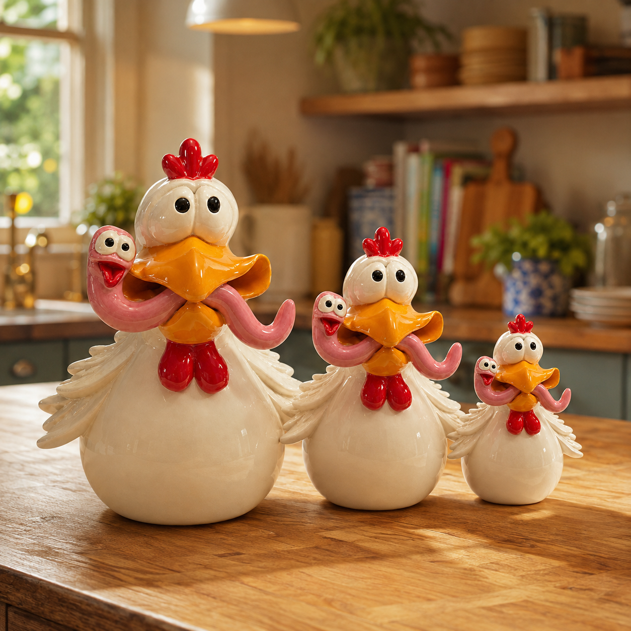 Funny Chicken Figurine Set of 3 — Small, Medium & Large