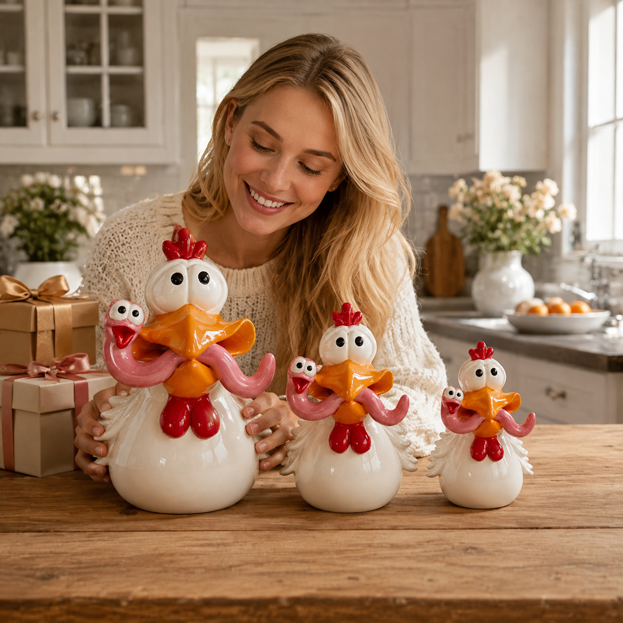 Funny Chicken Figurine Set of 3 — Small, Medium & Large