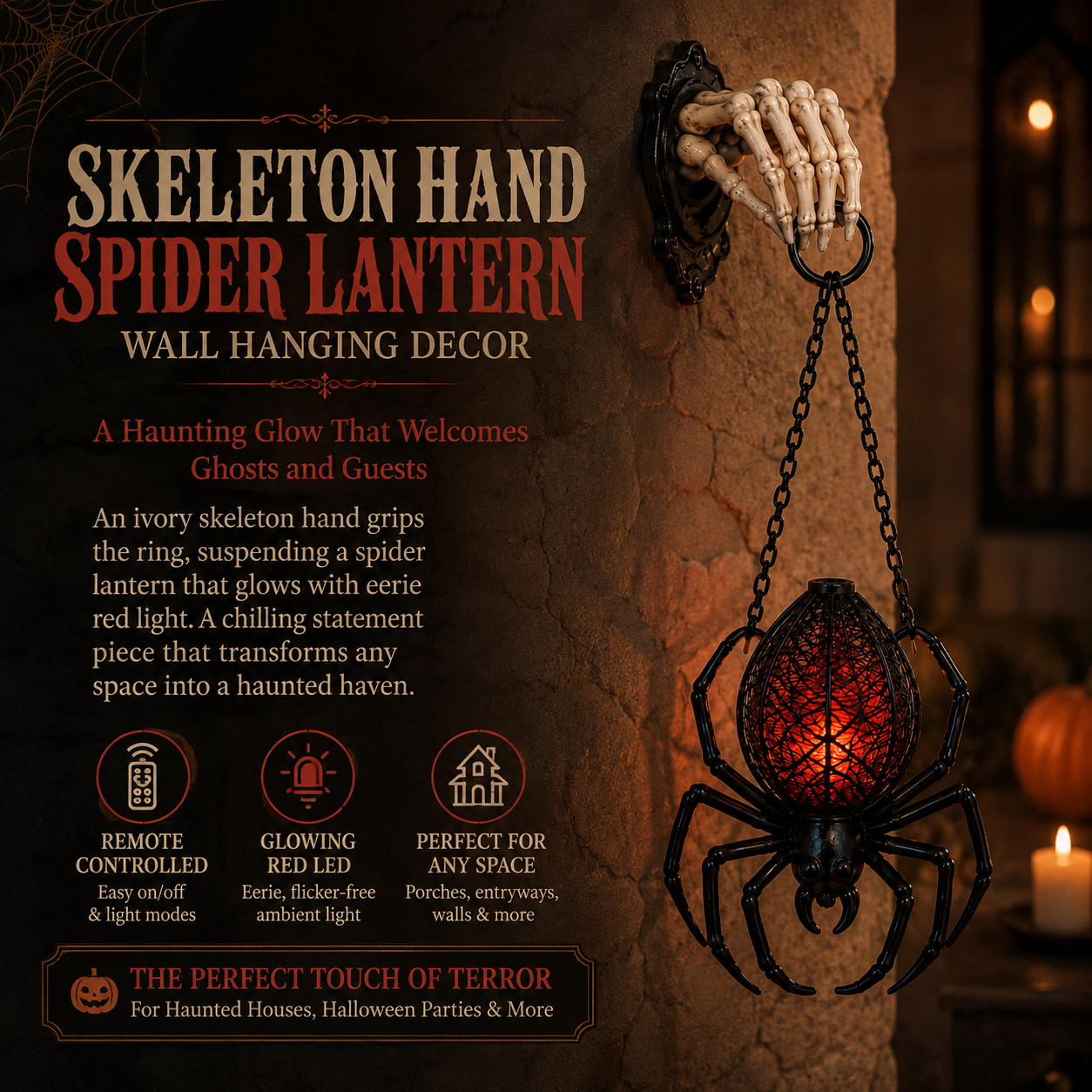 Skeleton Hand Hanging Spider Lantern Halloween Decoration