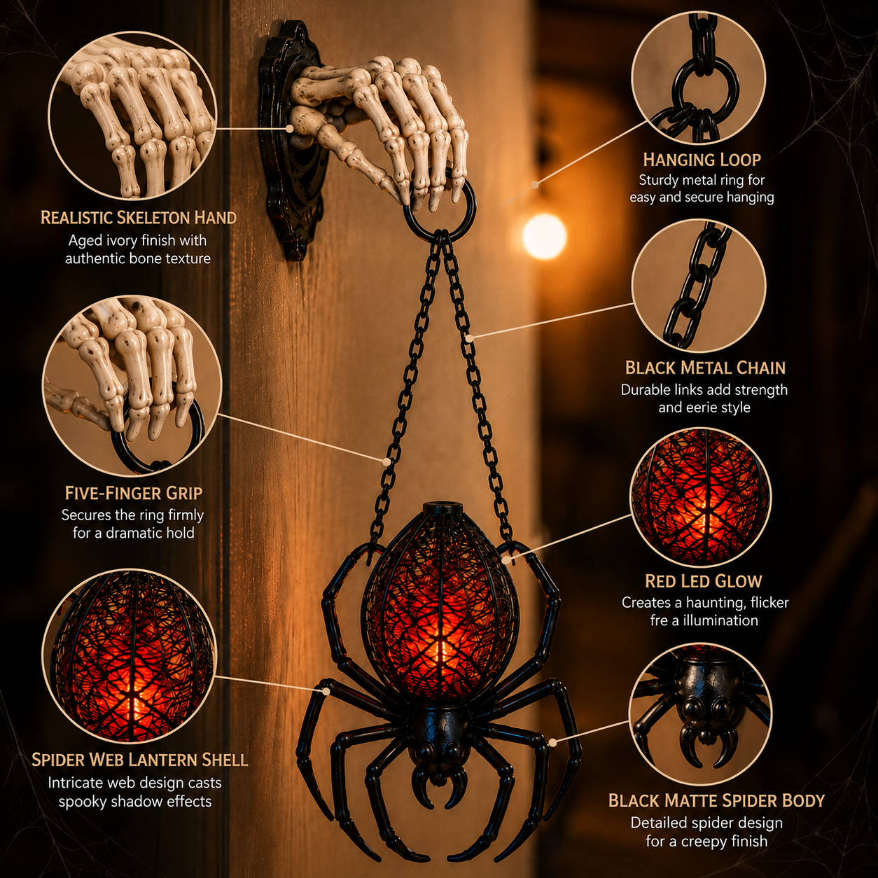 Skeleton Hand Hanging Spider Lantern Halloween Decoration