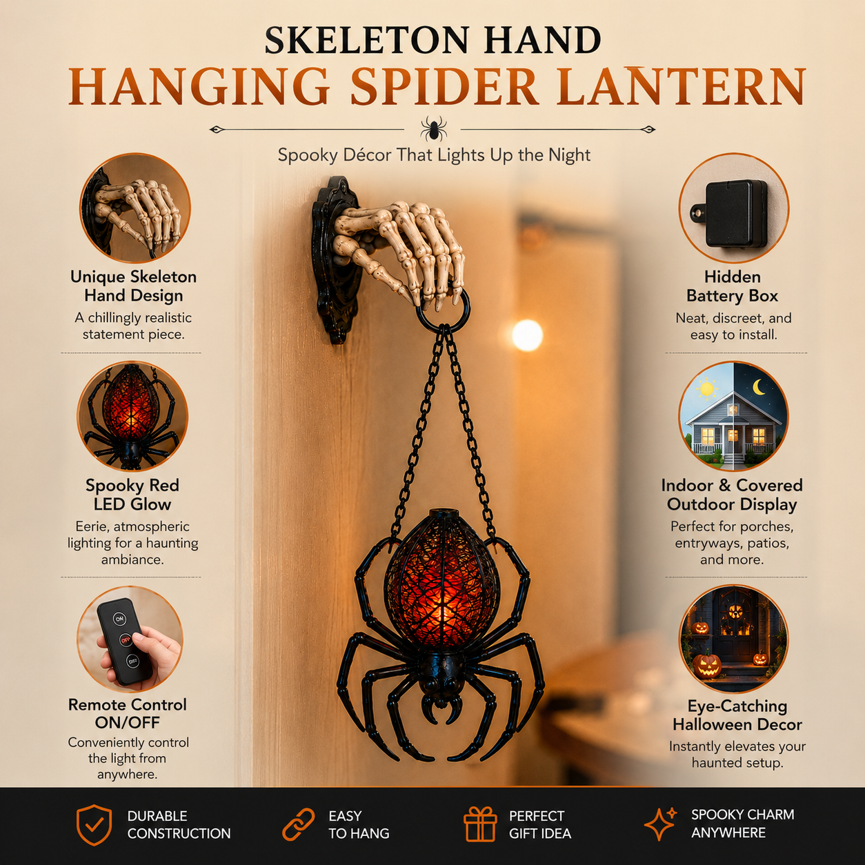 Skeleton Hand Hanging Spider Lantern Halloween Decoration