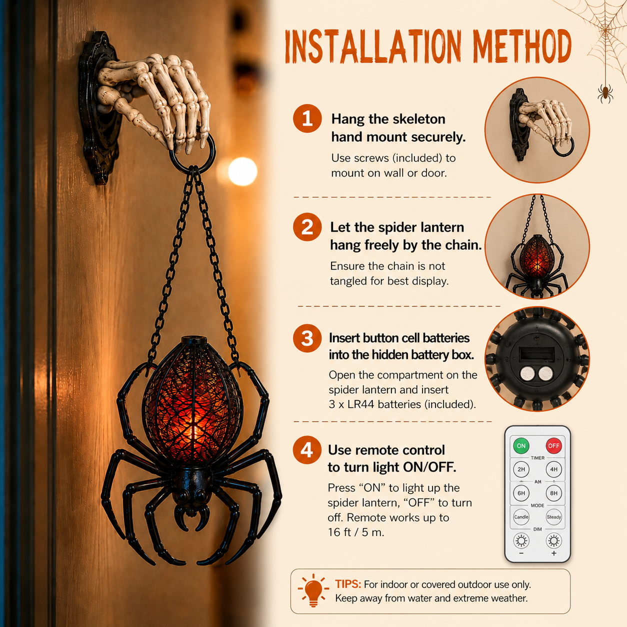 Skeleton Hand Hanging Spider Lantern Halloween Decoration