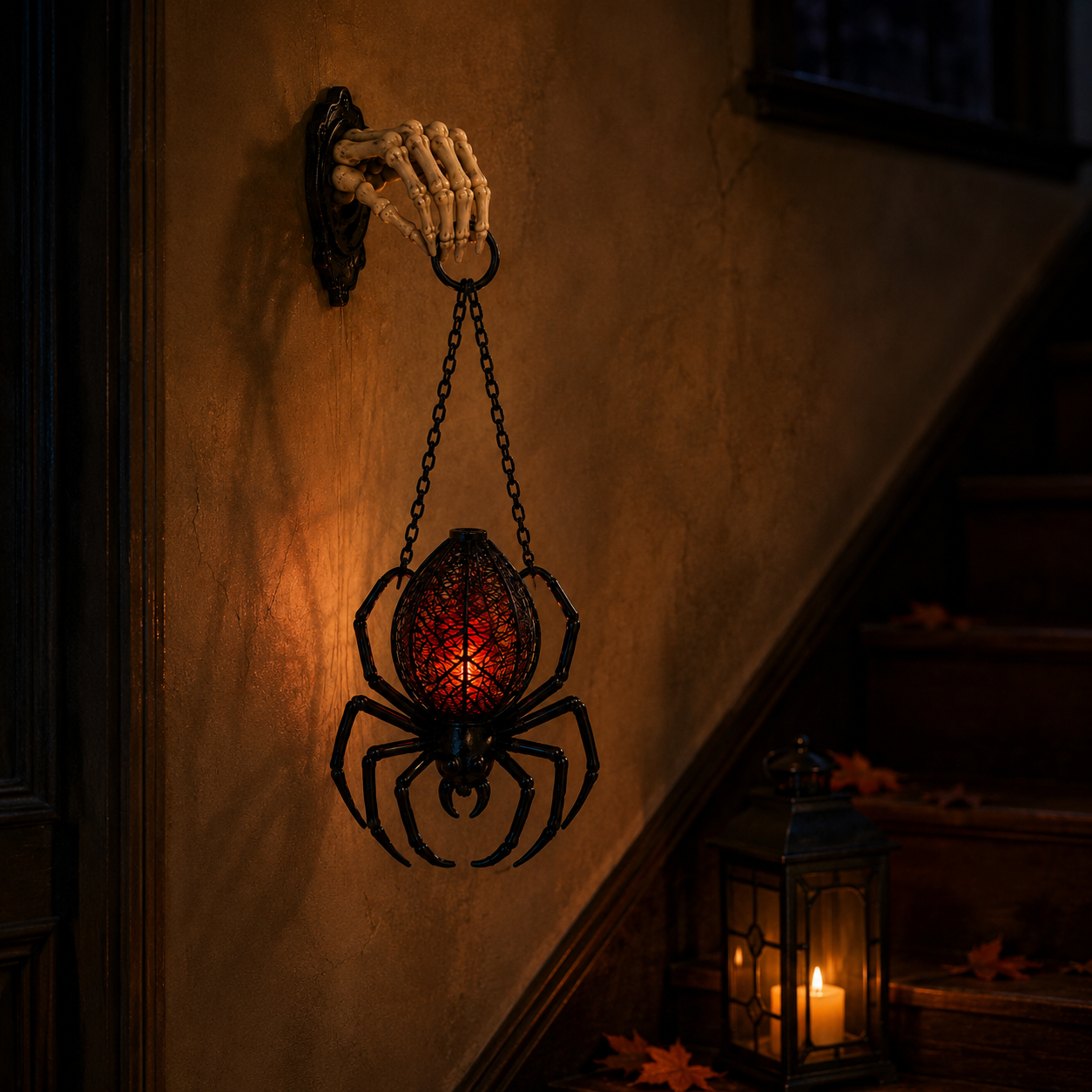 Skeleton Hand Hanging Spider Lantern Halloween Decoration