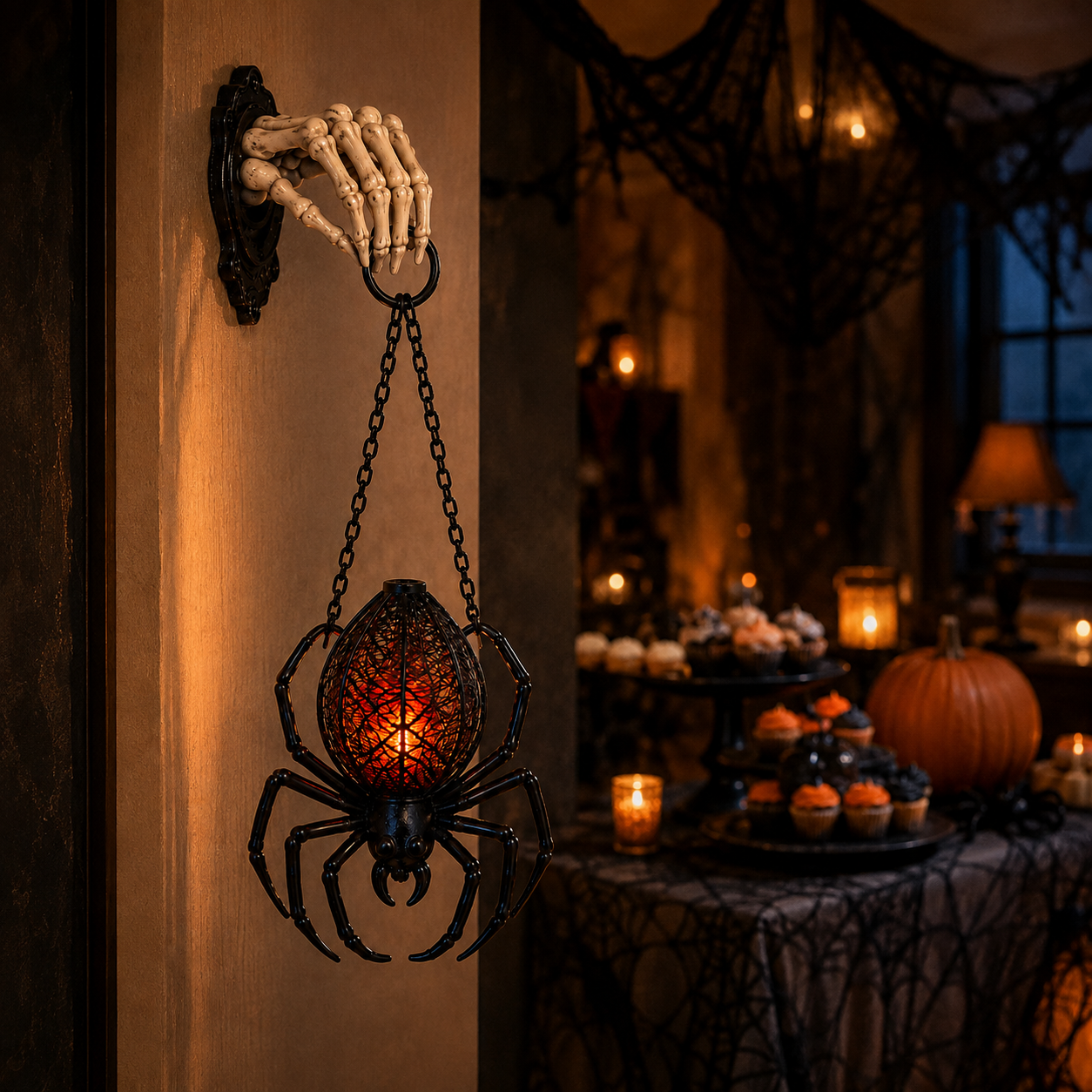 Skeleton Hand Hanging Spider Lantern Halloween Decoration