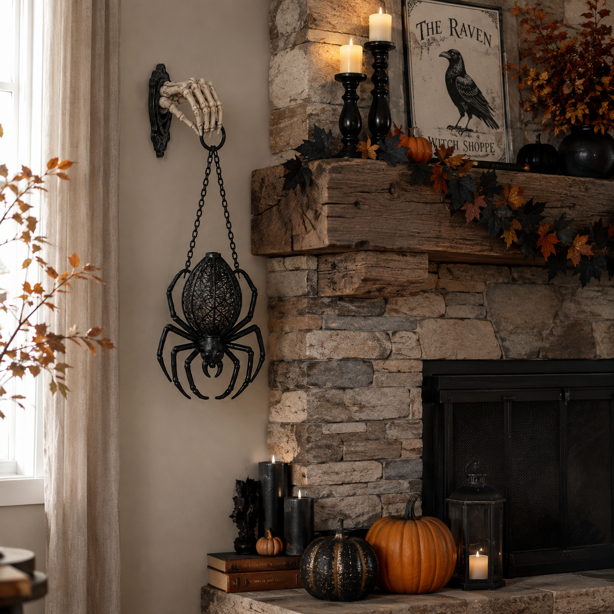 Skeleton Hand Hanging Spider Lantern Halloween Decoration