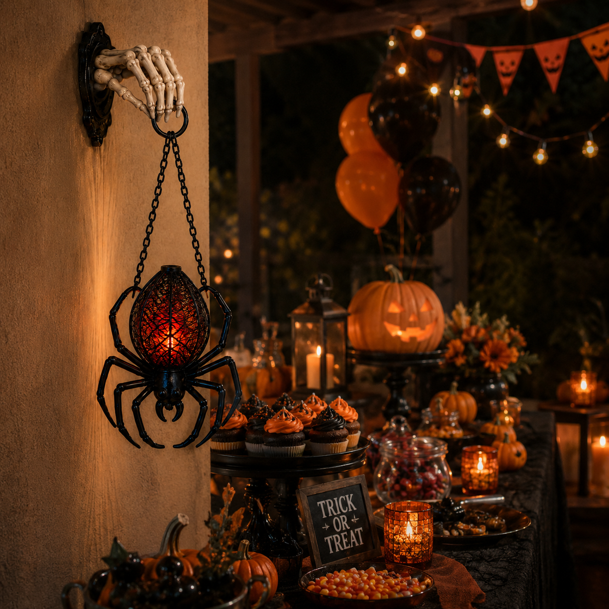 Skeleton Hand Hanging Spider Lantern Halloween Decoration