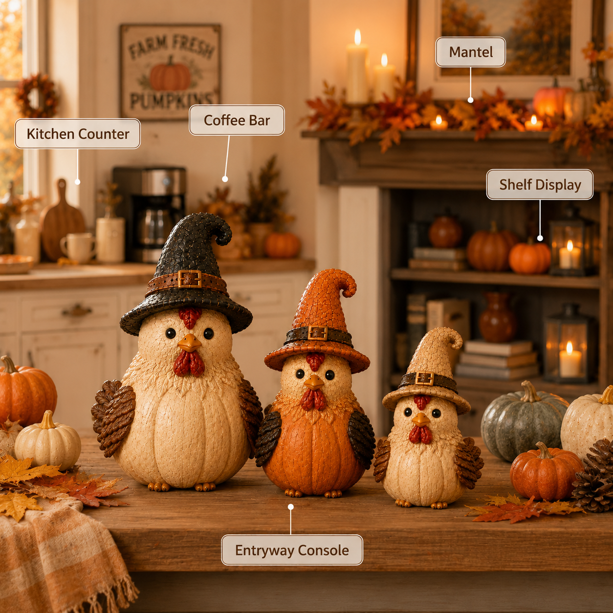 Halloween Witch Chicken Figurines Set of 3