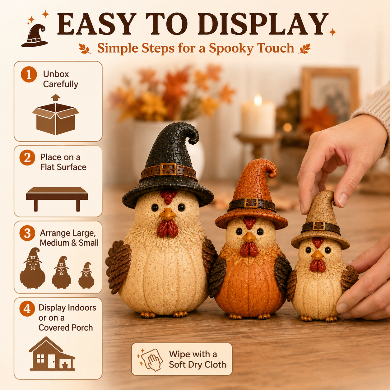 Halloween Witch Chicken Figurines Set of 3
