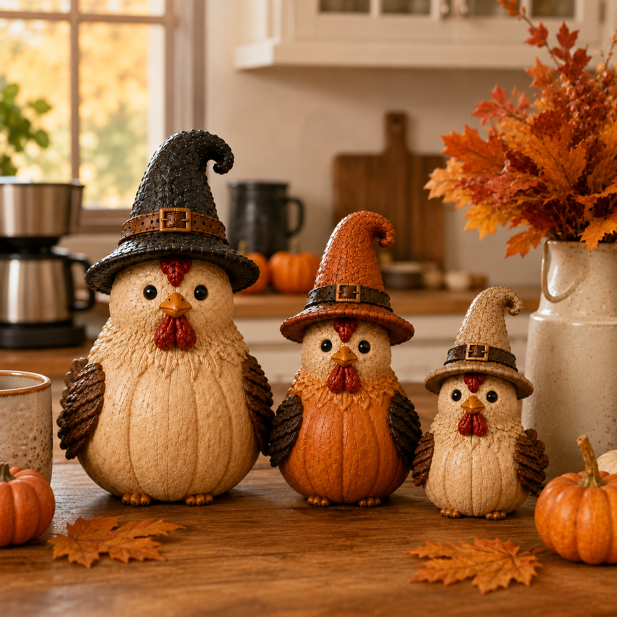 Halloween Witch Chicken Figurines Set of 3