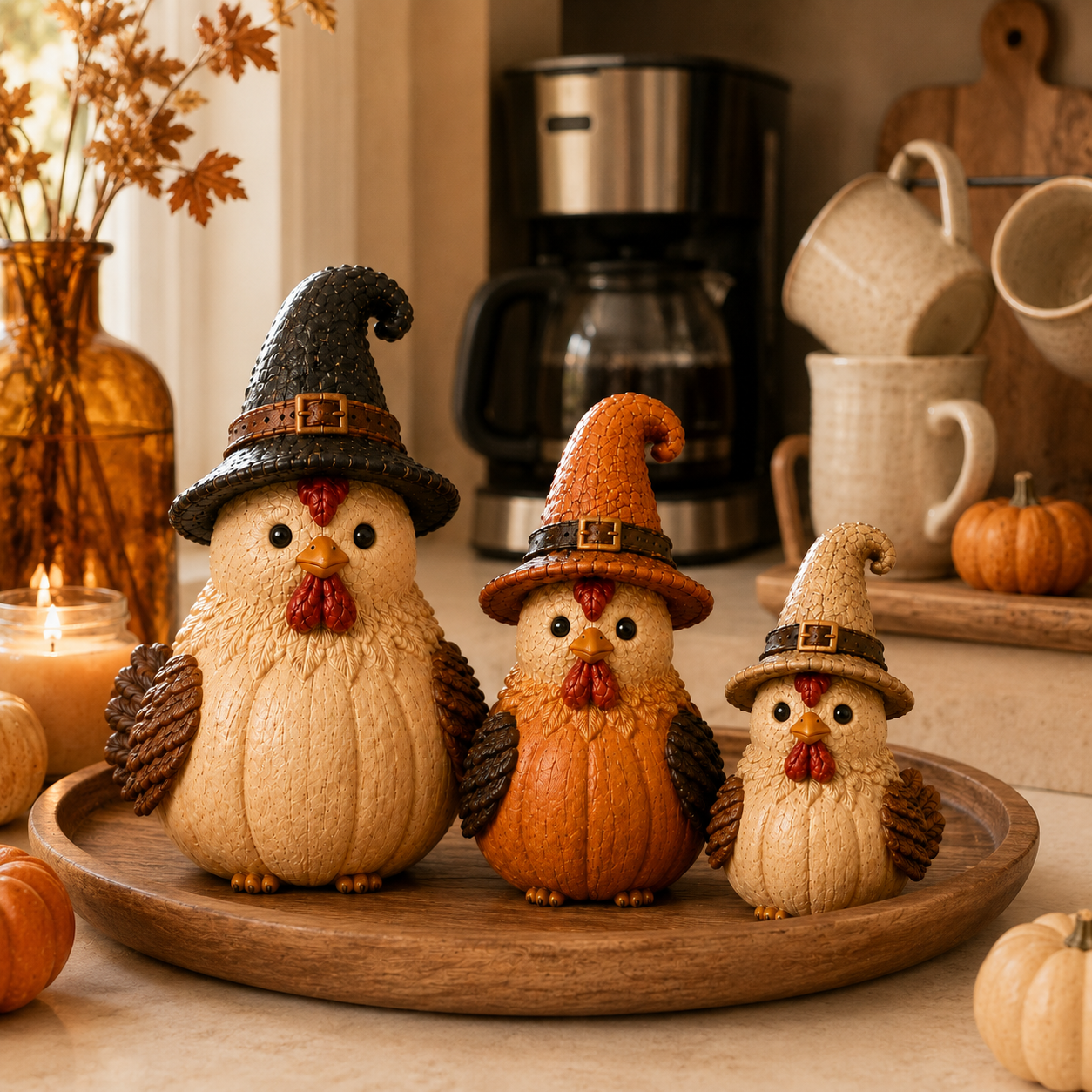 Halloween Witch Chicken Figurines Set of 3