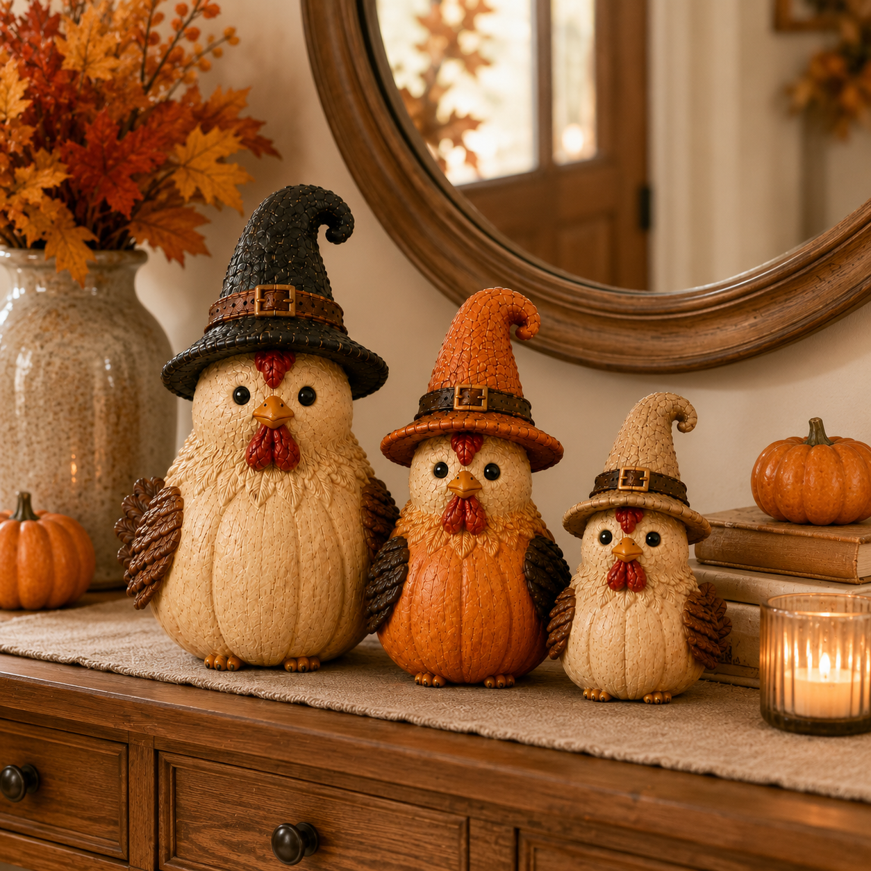 Halloween Witch Chicken Figurines Set of 3