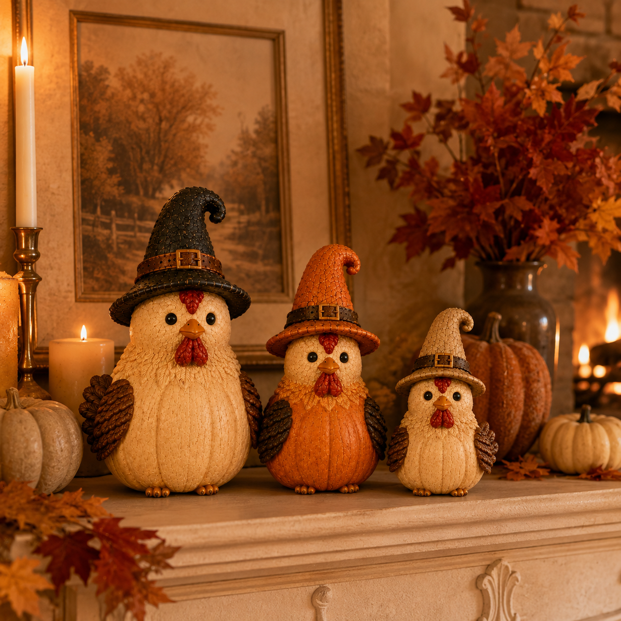 Halloween Witch Chicken Figurines Set of 3