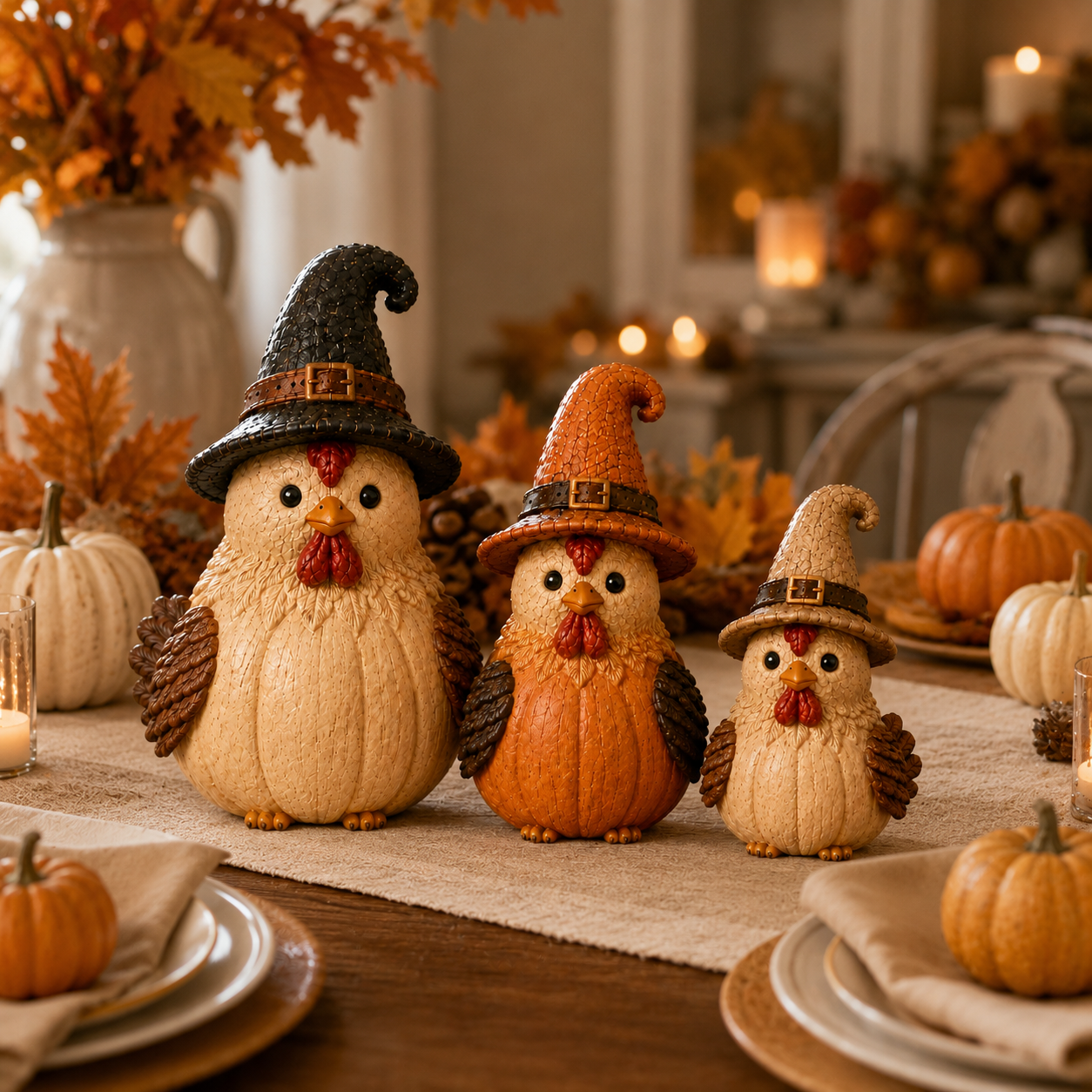 Halloween Witch Chicken Figurines Set of 3