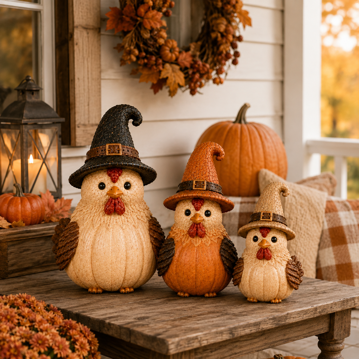Halloween Witch Chicken Figurines Set of 3
