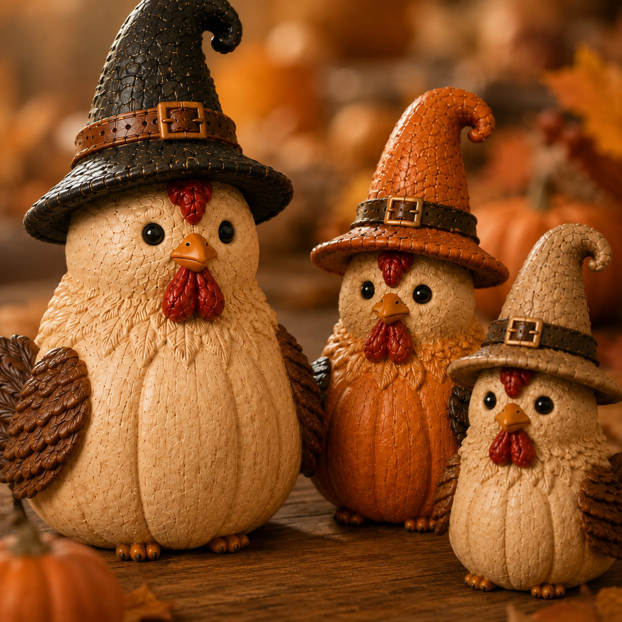 Halloween Witch Chicken Figurines Set of 3