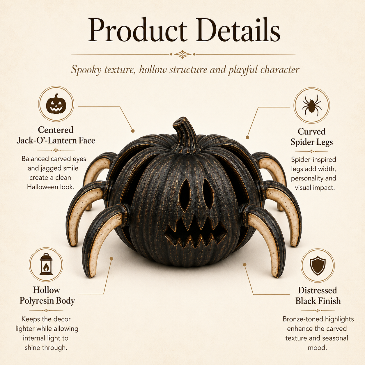 Lighted Spider Pumpkin Halloween Decor