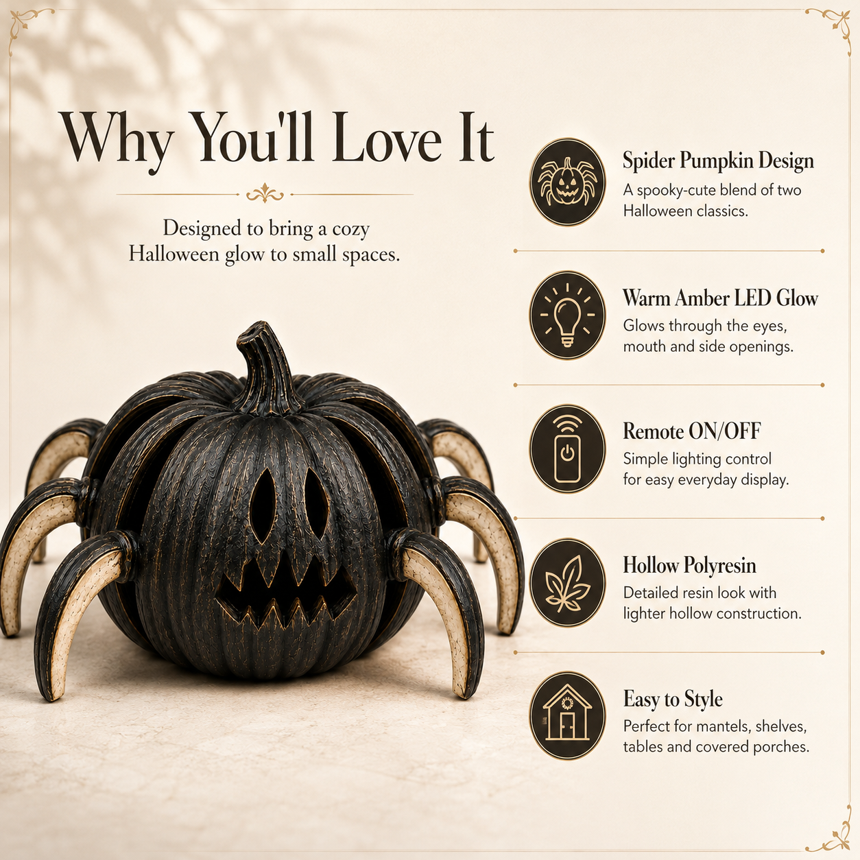 Lighted Spider Pumpkin Halloween Decor