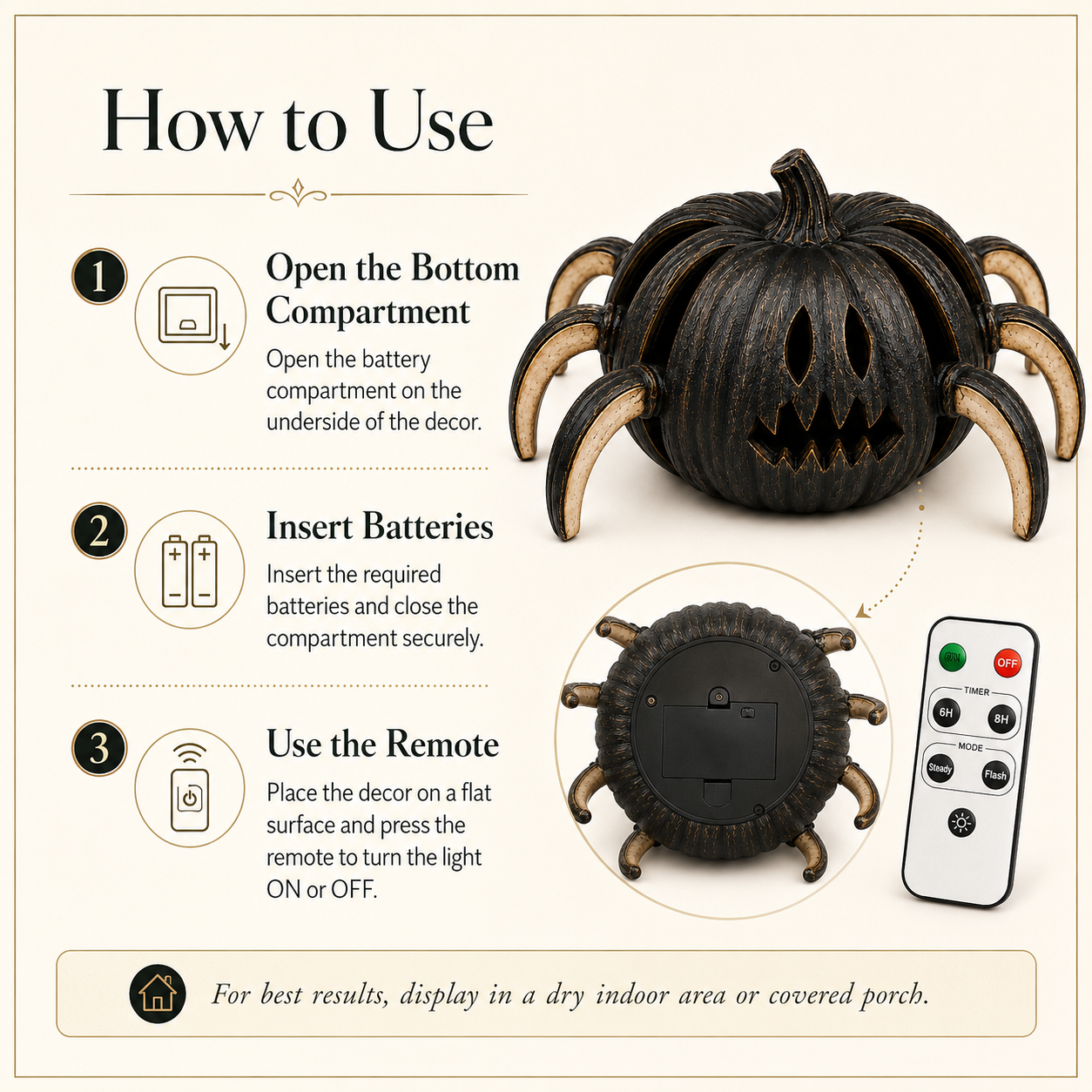 Lighted Spider Pumpkin Halloween Decor