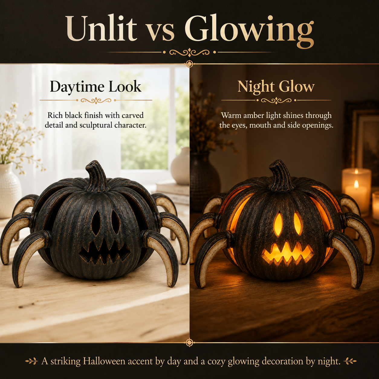 Lighted Spider Pumpkin Halloween Decor
