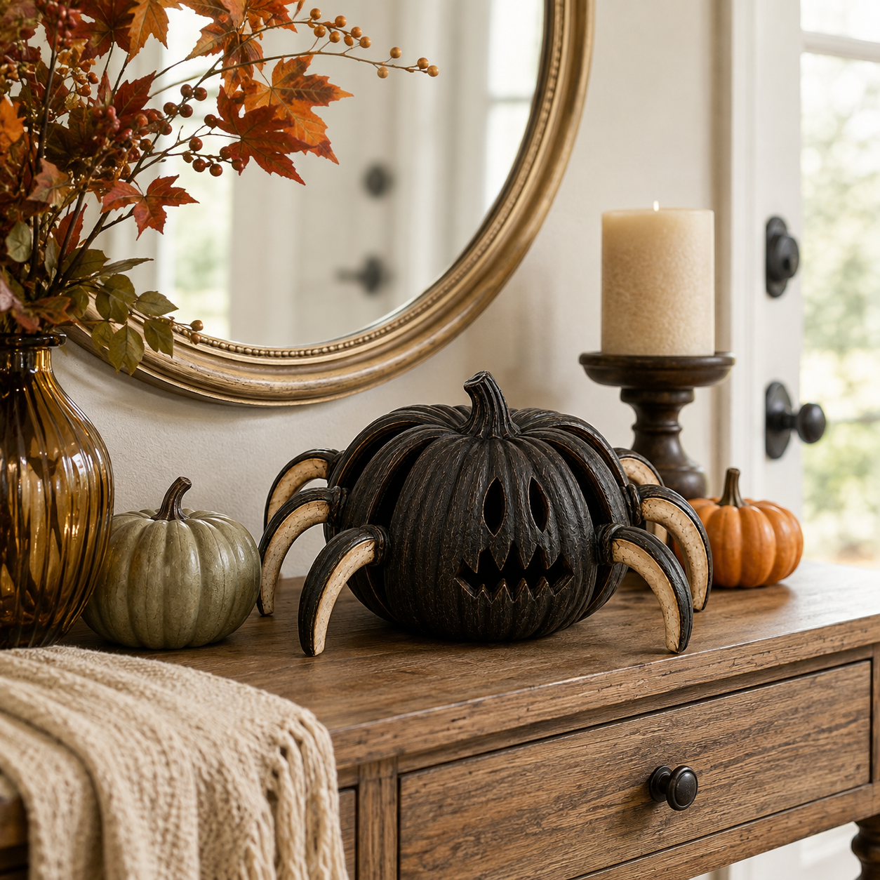 Lighted Spider Pumpkin Halloween Decor