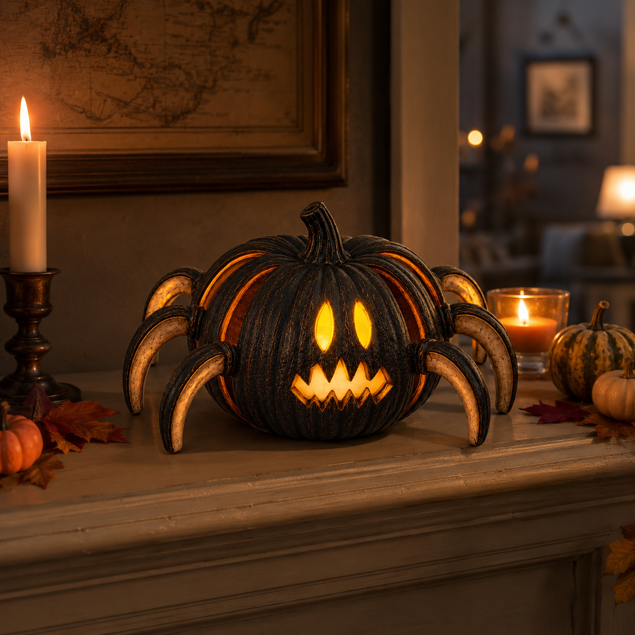 Lighted Spider Pumpkin Halloween Decor