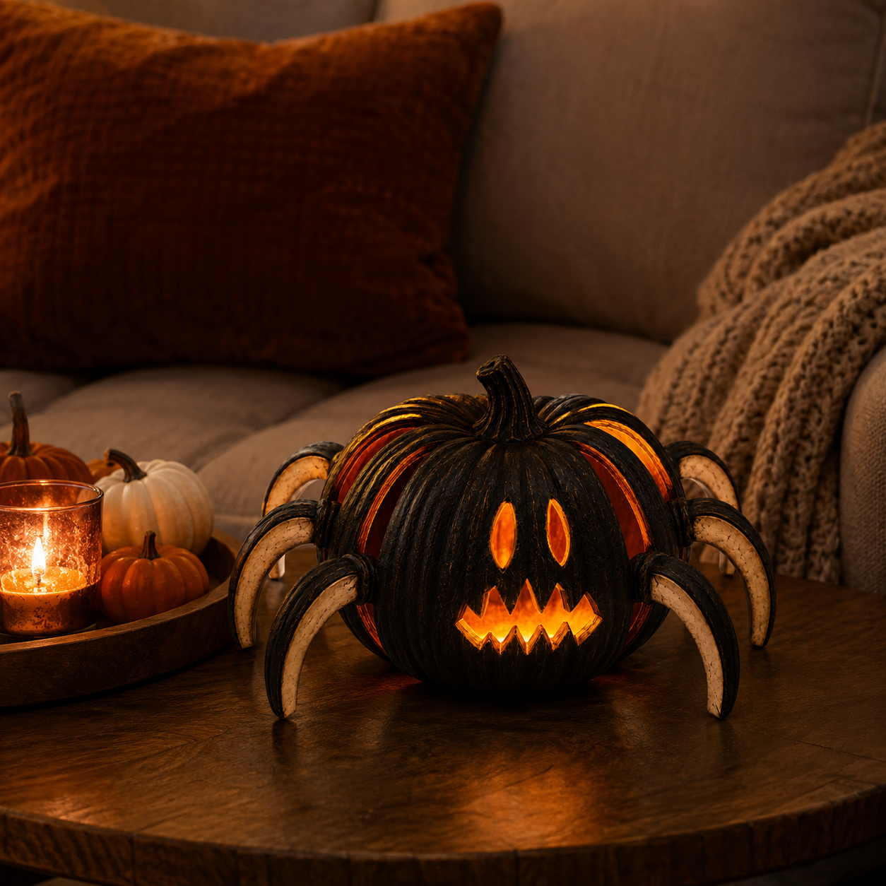 Lighted Spider Pumpkin Halloween Decor