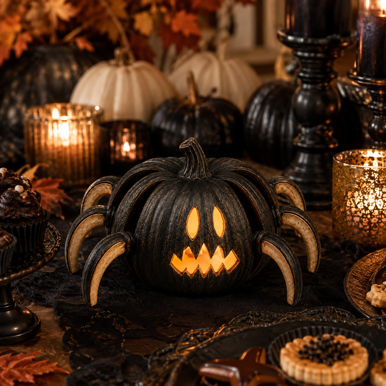 Lighted Spider Pumpkin Halloween Decor