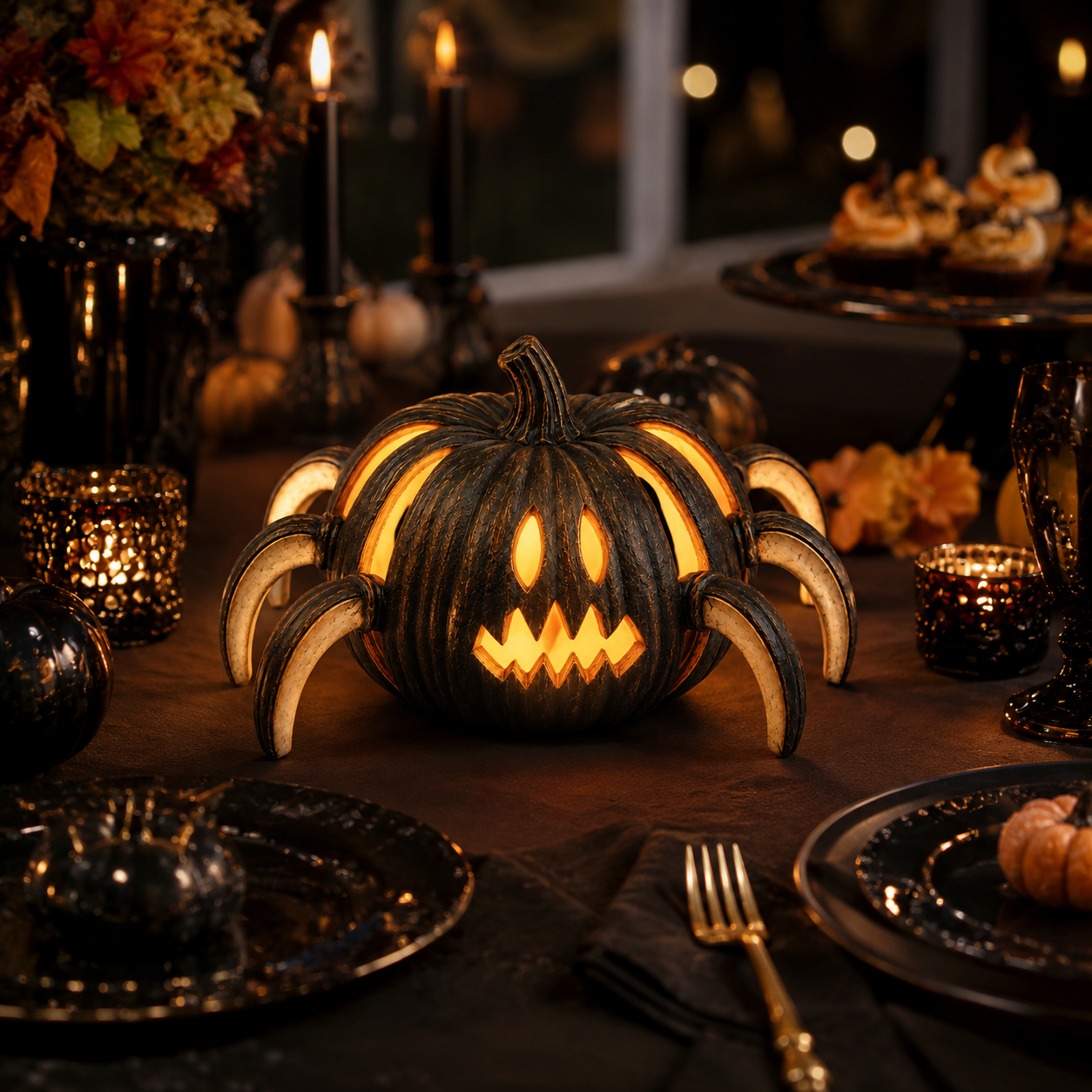 Lighted Spider Pumpkin Halloween Decor