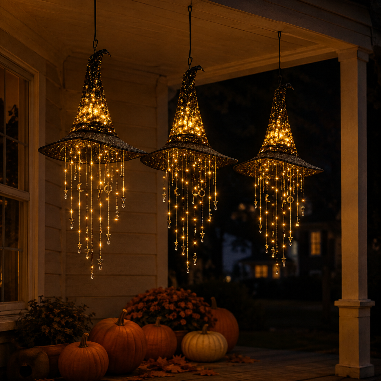 Lighted Witch Hat Hanging Halloween Decor