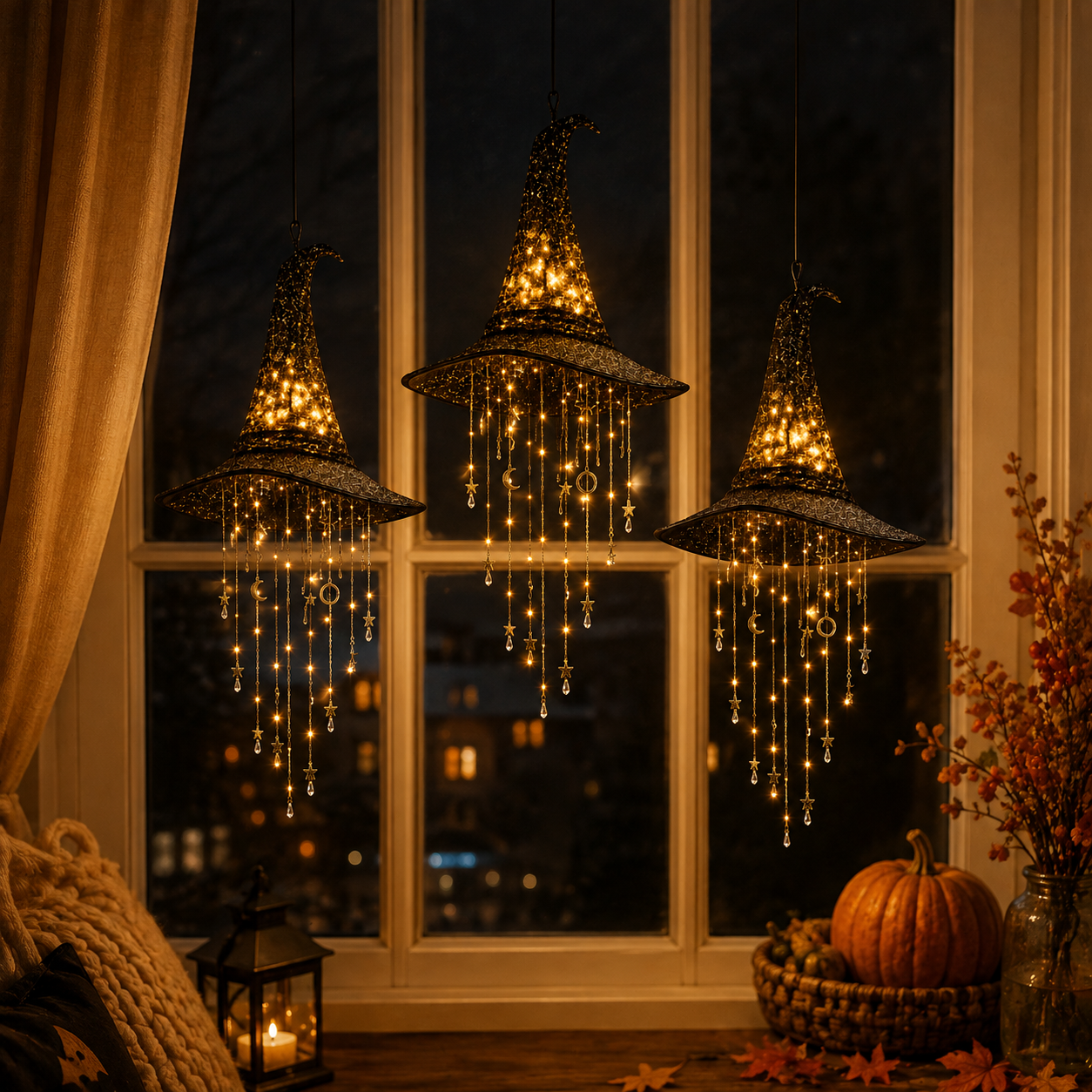 Lighted Witch Hat Hanging Halloween Decor