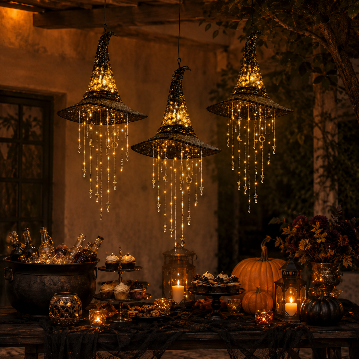 Lighted Witch Hat Hanging Halloween Decor
