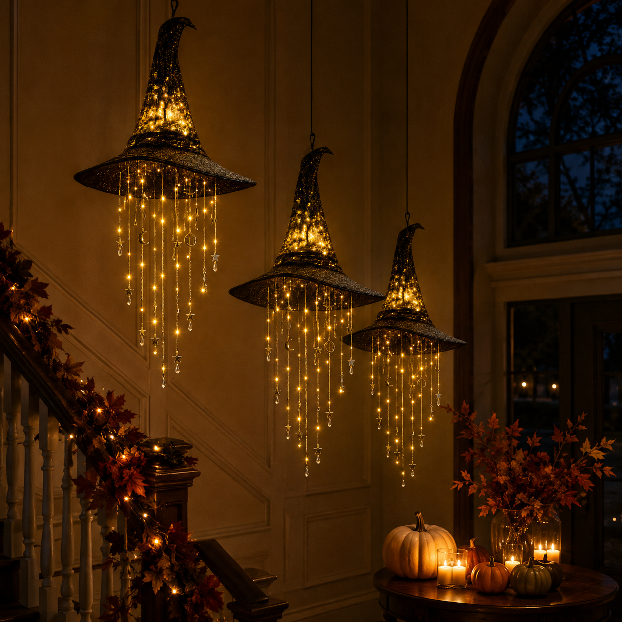 Lighted Witch Hat Hanging Halloween Decor